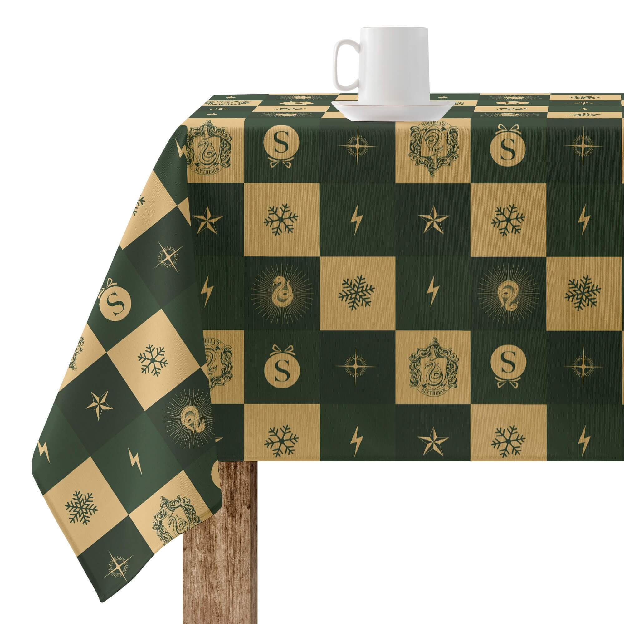 BL Belum Mantel Navidad 140x140 cm 100% algodón resinado Antimanchas (Tacto no plastificado) Modelo Slytherin Christmas