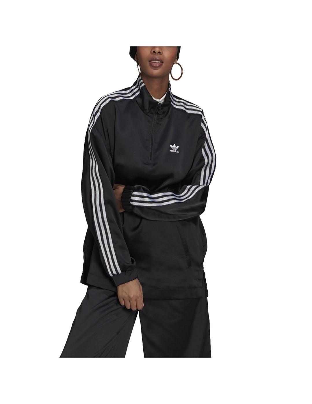 Adidas Sudadera Mujer Track Raso Negro - Ropa Deportiva Mujer Cómoda y Elegante