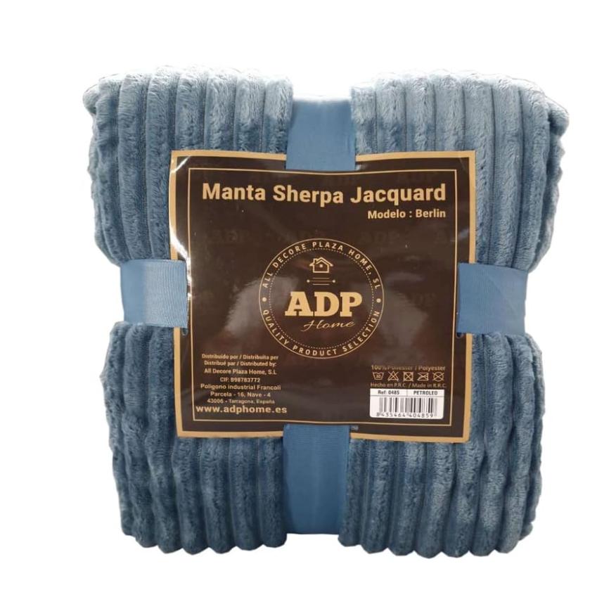 ADP Home - Manta Jacquard con Borreguito Canalé (Sherpa Reverso del Mismo Color) - Manta Sofá y Cama Reversible, Suave y Cálida, Varios Colores y Tamaños