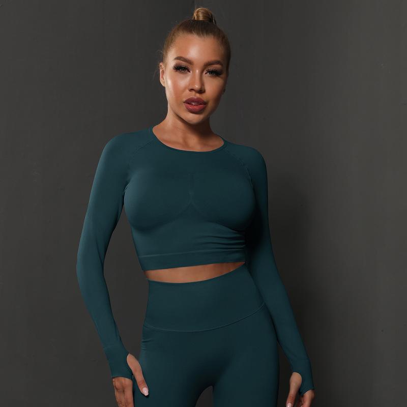 Camiseta de DOT Liso para Mujer, camiseta sin costura para Fitness, absorbente de Sudor, ajustada, de manga Larga, para Corre, entrenamiento, Yoga
