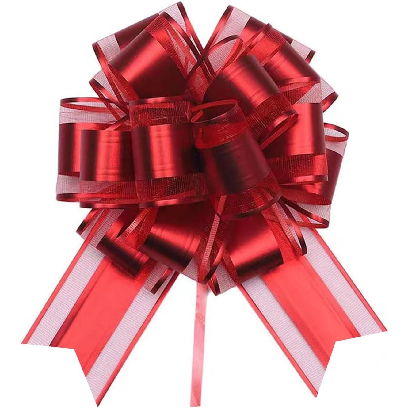 Large Gift Bow, 6 Pack with Gift Ribbon, 18 cm Diameter Drawing Bow, Giant Bow, Large Bow for Car Decoration, Wedding, Birthday, Christmas, Decorative Bow, Red