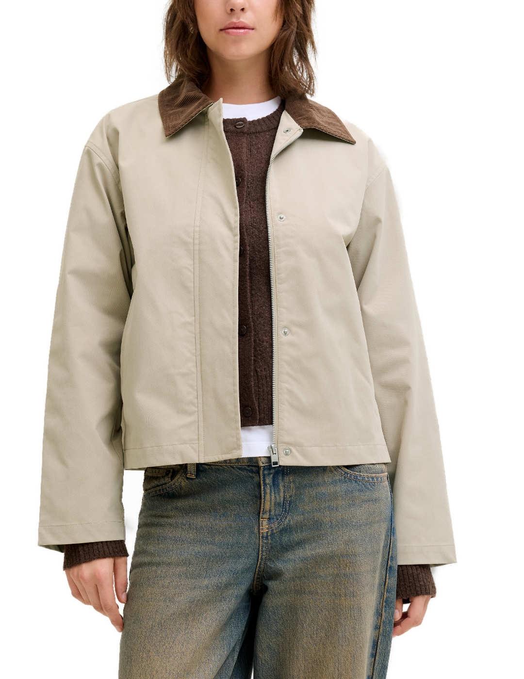 Chaqueta JJXX Wilma cuello pana beige y marrón para mujer