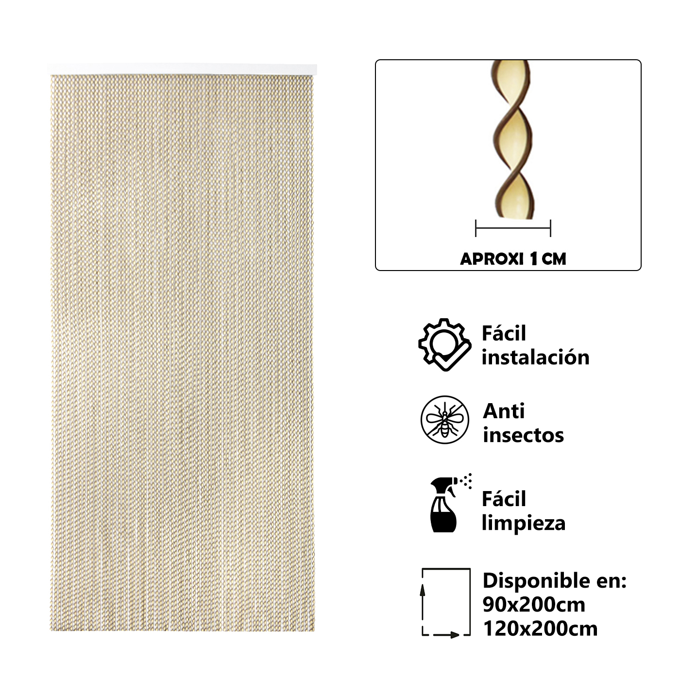 Cortina  de PVC Espiral Anti insectos. Ideal para Puerta Exterior o Interior. Variedad de modelos 90cm/120cm