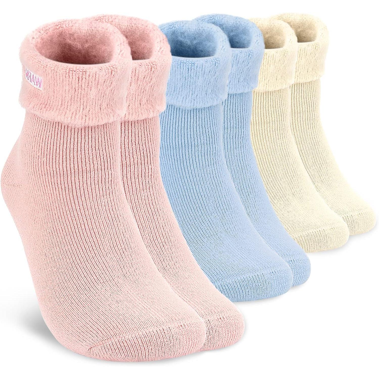 TK [3 Pares] Calcetines cálidos de Invierno Calcetines de 3 Colores de Calcetines cálidos de Lana de Coral Suaves y Cómodos Adecuados para Damas y Niñas