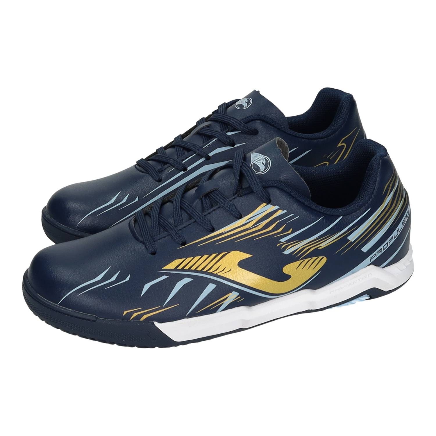Deportivos marca JOMA para niño en color marino. Calzado indoor Propulsion con cordones, suela non marking y buen agarre, ligera para fútbol sala y uso diario