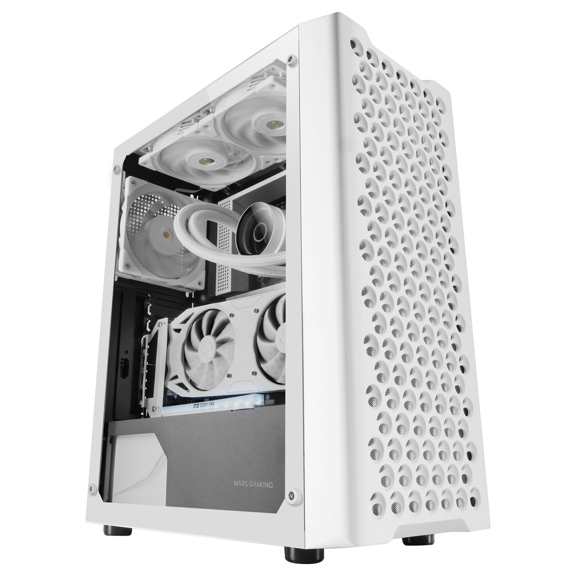 Mars Gaming MC-iPRO, Caja Profesional ATX, Rejilla Frontal de Malla 3D, Ventana Lateral Cristal Templado, Ventilador FDB Ultrasilencioso 12cm, Caja PC con Soporte Refrigeración Líquida, Semitorre PC Negra o Blanca