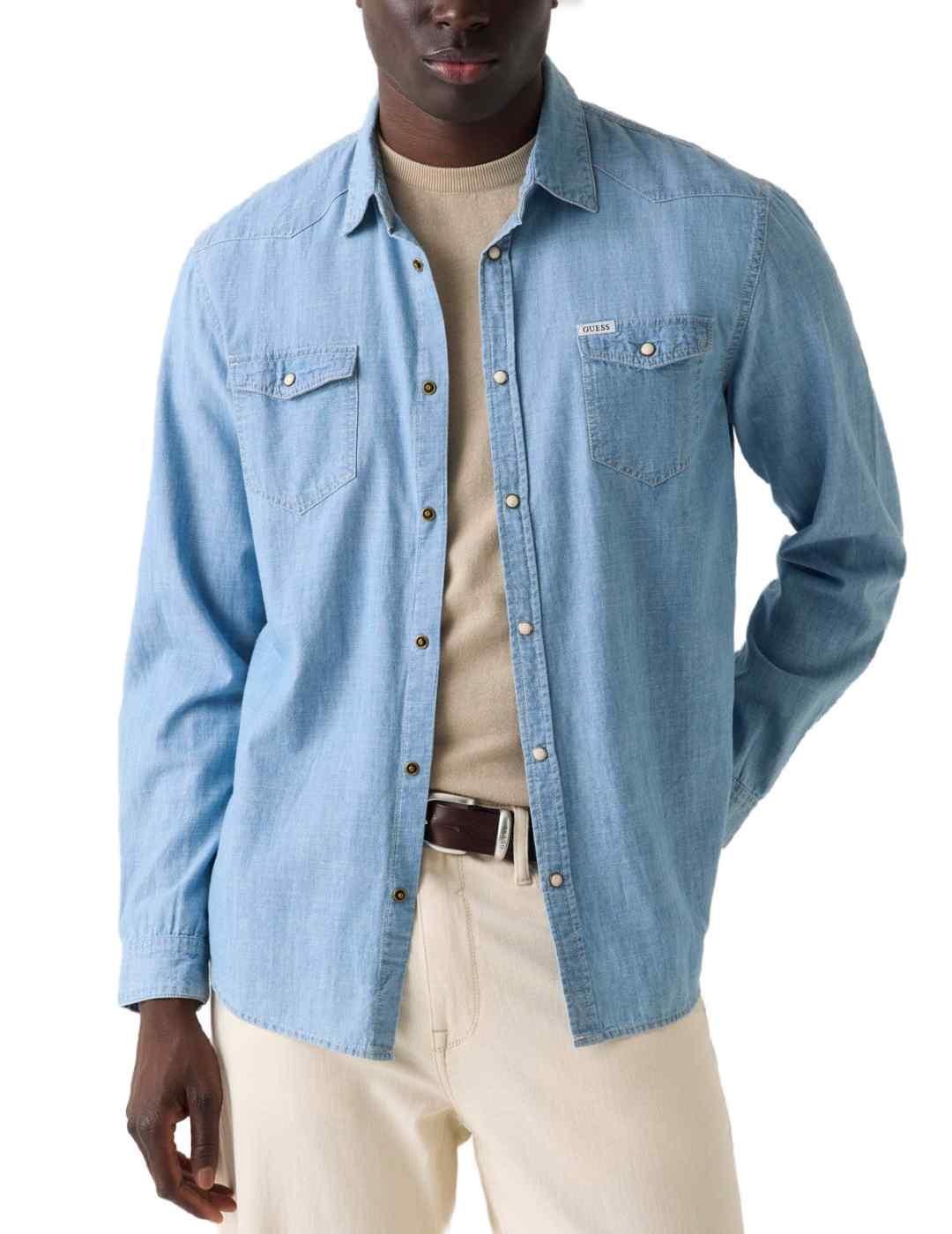 Camisa Guess Truckee azul claro denim para hombre