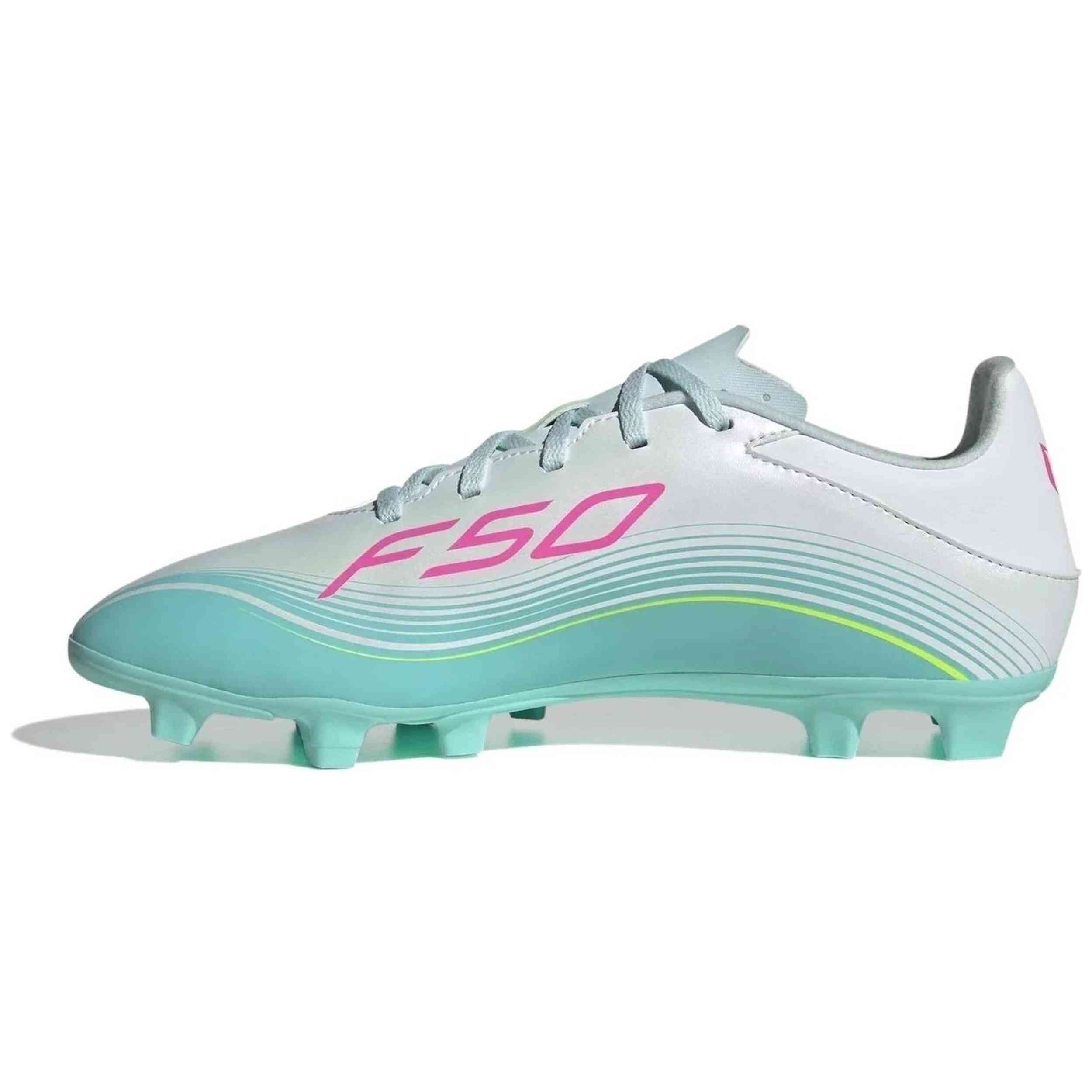 Botas De Futbol Adidas modelo F50 MESSI CLUB FG/MG "Cloud White / Lucid Pink / Flash Aqua" para hombre y mujer en color Blanco