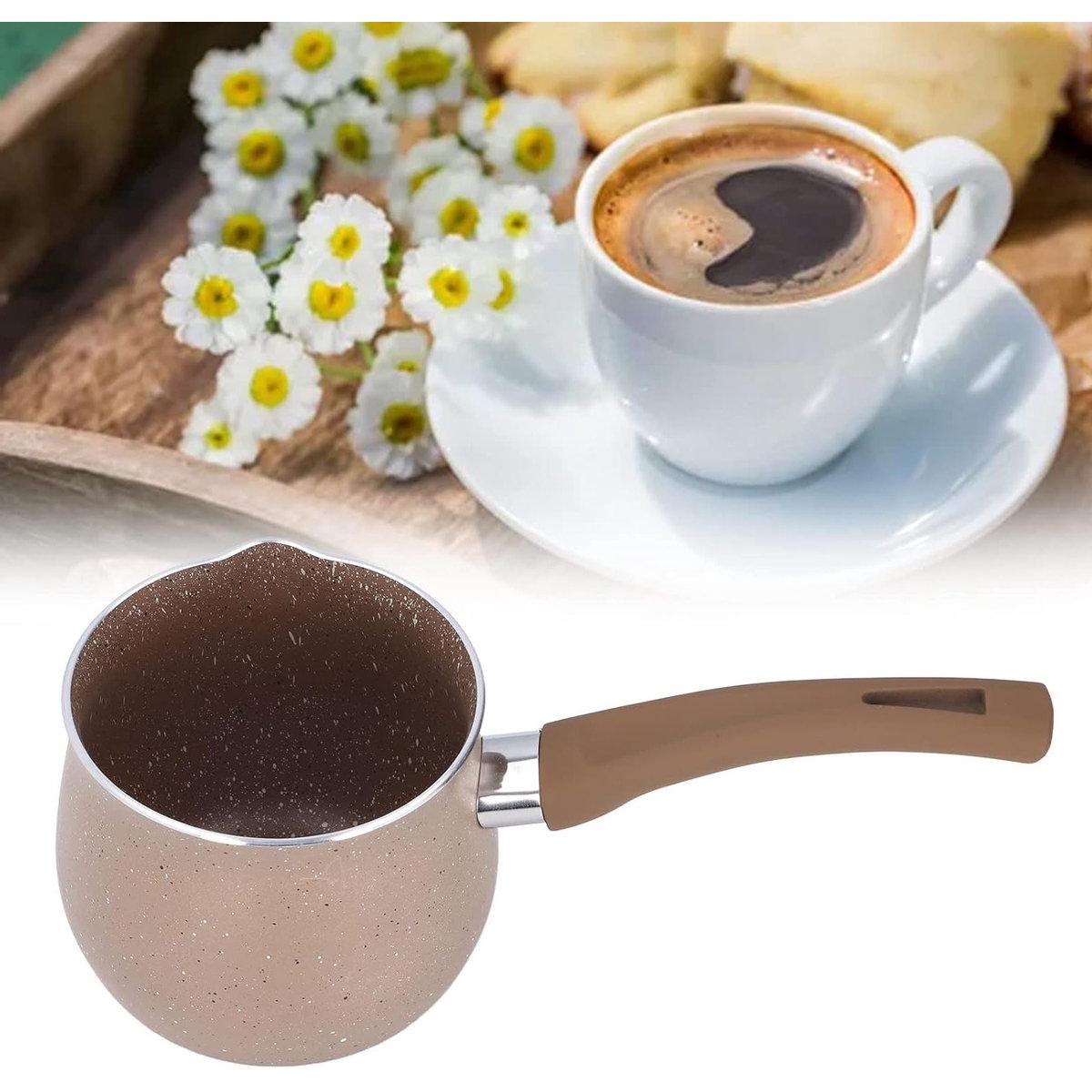 Cacerola pequeña antiadherente de 10 cm, ideal para leche y café, de aluminio y segura de usar.