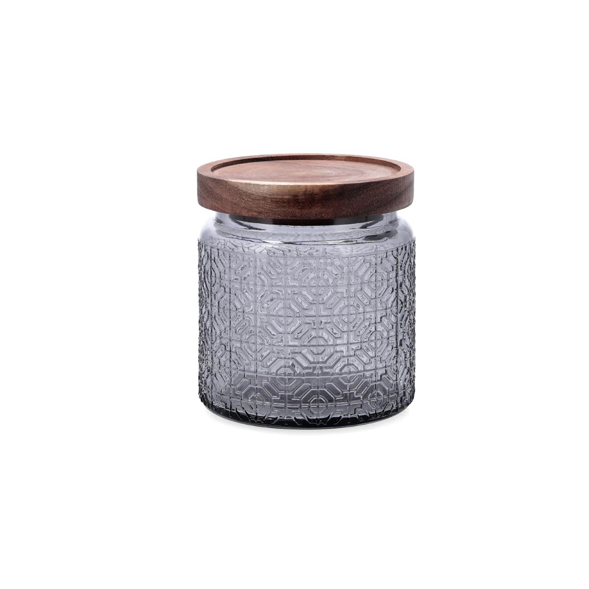 BIDASOA MIA Tarro Vidrio Tape Acacia 10x10x11CM-0,5L Madera Con relieve Tapa cierre presión con junta de silicona Ecológico