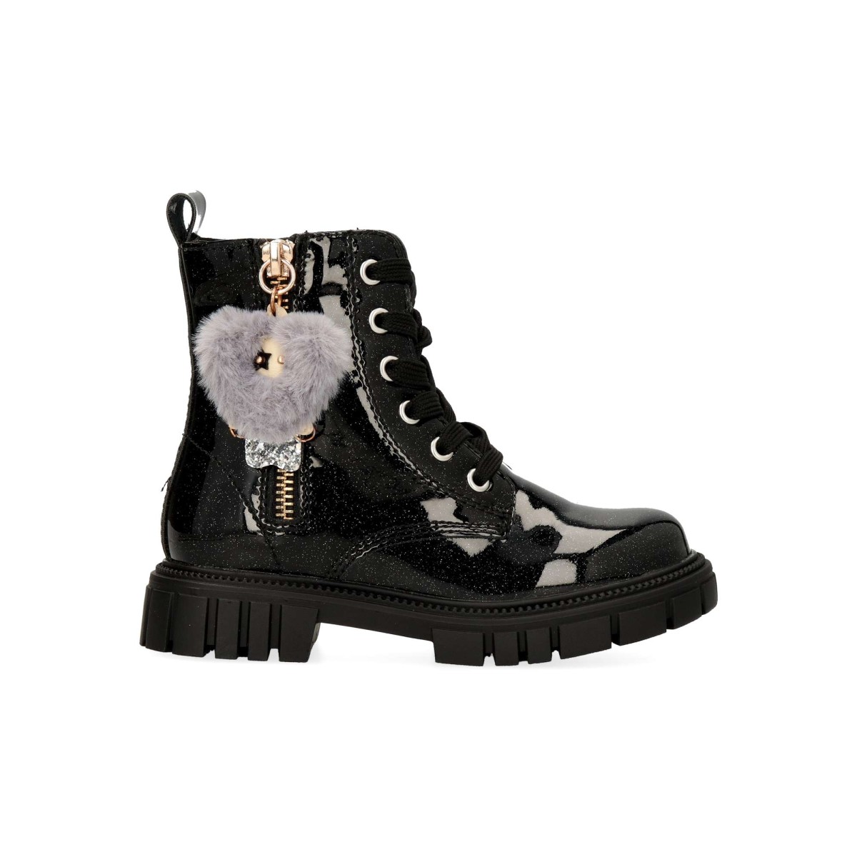 Conguitos - Botines militares para niñas con acabado afelpado y detalle de colgante, cremallera interior fácil de usar