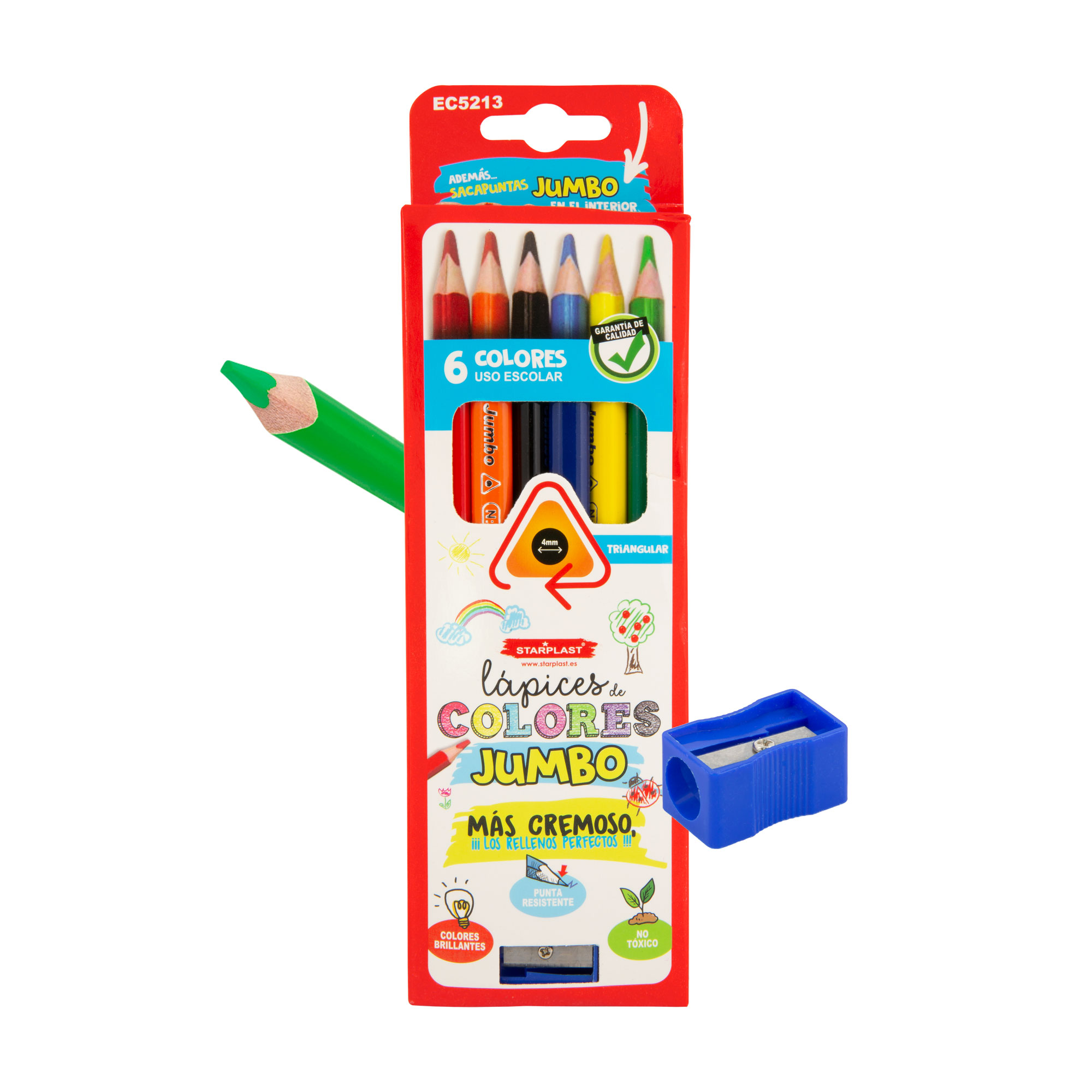 STARPLAST SET 12 LÁPICES DE COLORES JUMBO + SACAPUNTAS