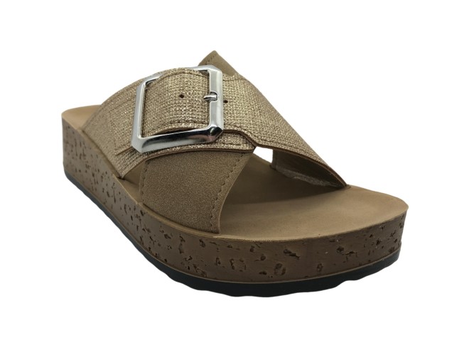 Sandalias Mujer Inblu Pk0000046: Confort y Estilo en Color Platino para Primavera-Verano 2026, Cuña de 4,5 cm y Plataforma de 2,5 cm, Ecopiel Acolchada y Tira Cruzada con Hebilla Metalizada, Suela Lig