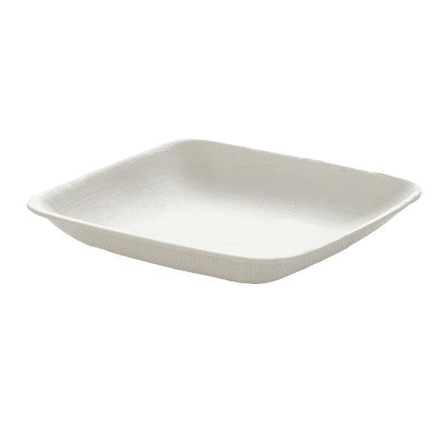 MONOUSO | Mini Plato Caña de Azúcar Cuadrado Blanco 6,6x6,6cm (50 Uds)
