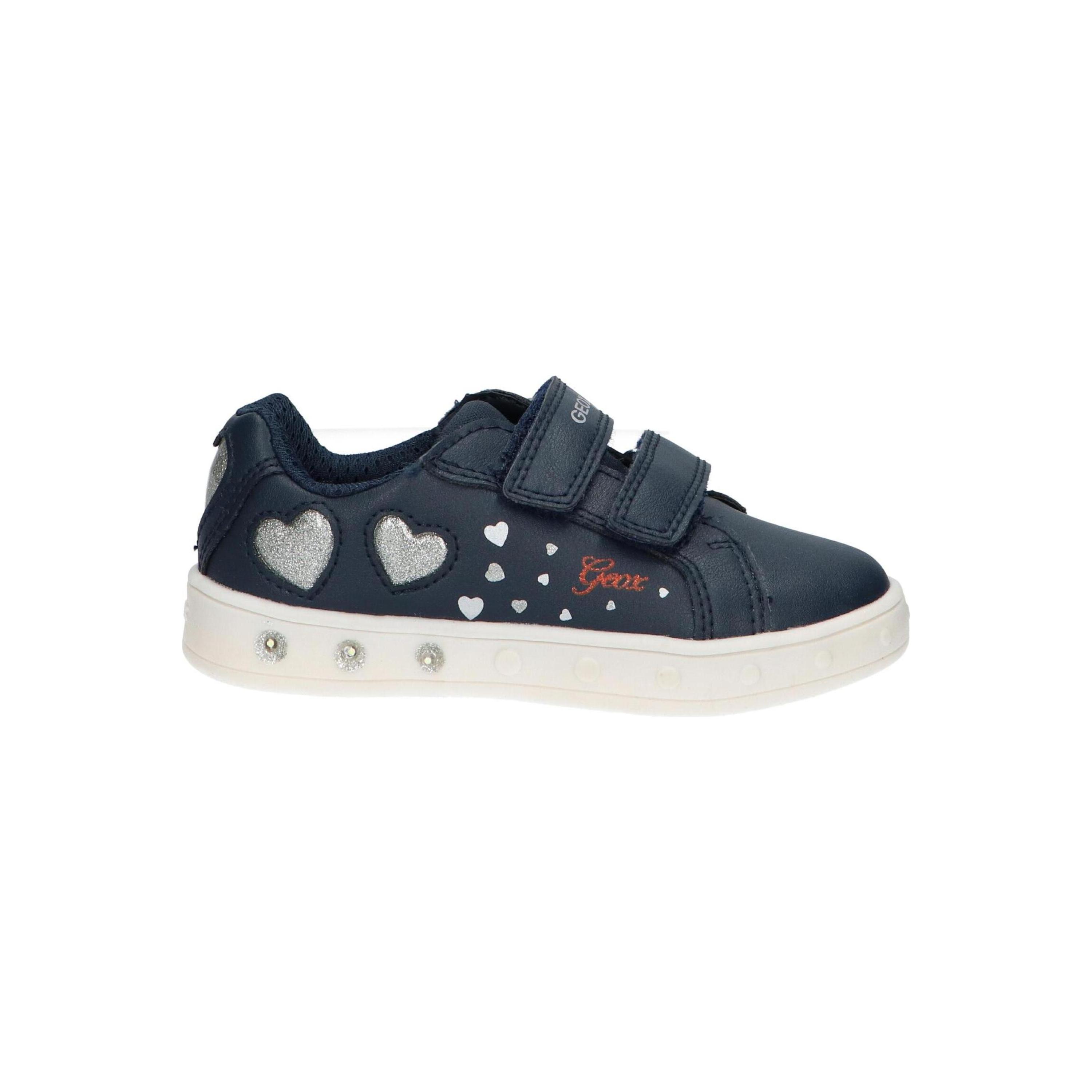 Geox girls' casual sneakers in blue, made of synthetic leather and textile lining, with Velcro closure and rubber sole, ideal for autumn-winter and spring-summer, perfect girl sneakers for everyday comfort and style.
