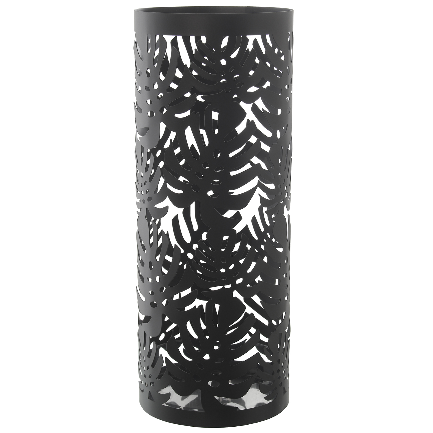 Paraguero metal redondo negromate -hojas- 19x49cm