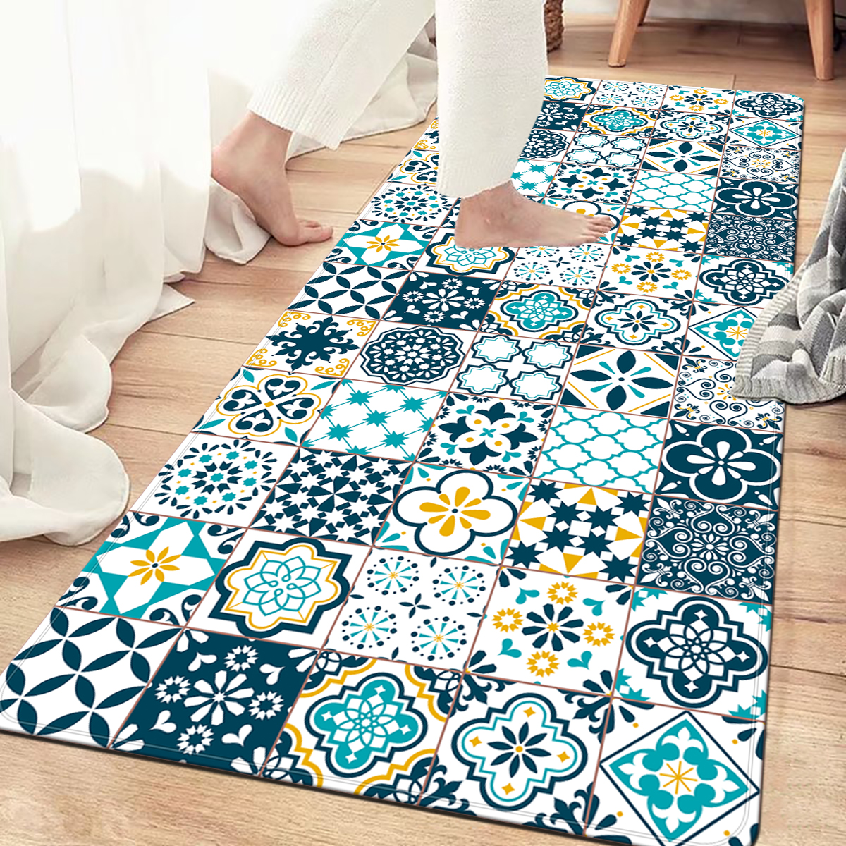 TK VIKAMA Alfombra De Piso Antideslizante Con Diseño De Mandala Patchwork Para Dormitorio Baño Sala De Estar Lavandería Cocina Decoración Del Hogar Material Poliéster 100%