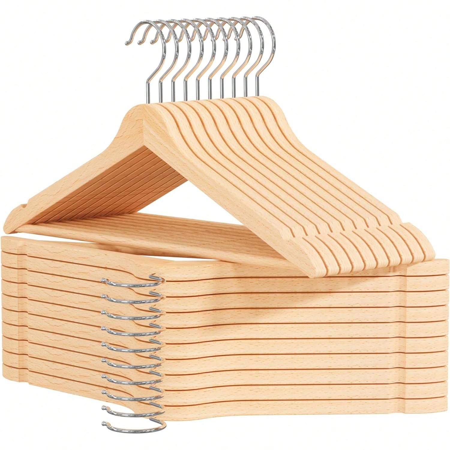 Perchas Madera, Acabado Liso y Barnizado, para Organizar Ropa, en tu armario Gancho Giratorio 360 color Natura/Rosa/Negra/Blanca/Azul/Burdeos/Gris para elegir  Primera calidad Garantizada