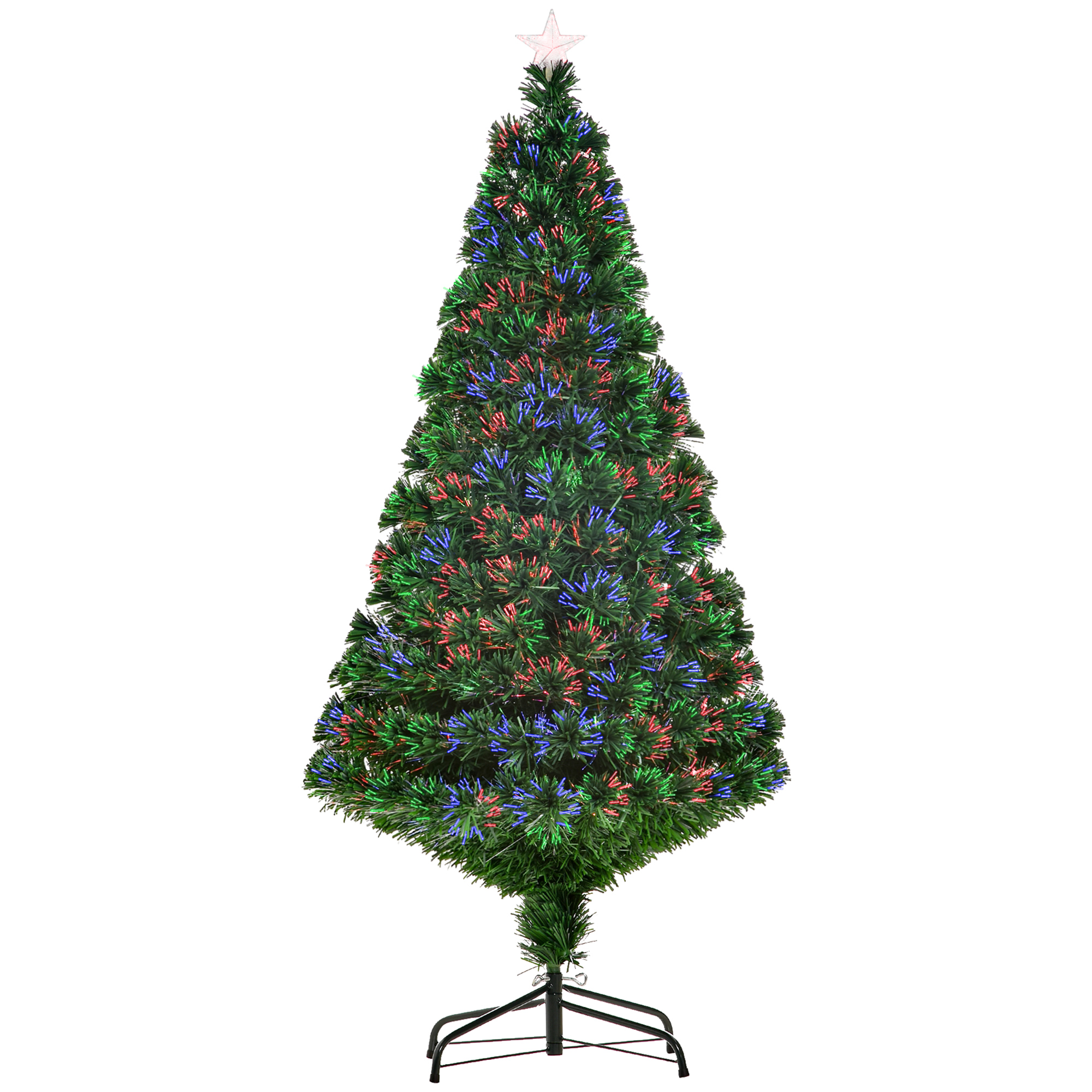 HOMCOM Árbol de Navidad Artificial Árboles de Abeto con Soporte Fibra Óptica Brillante LED Multicolor Ignífugo
