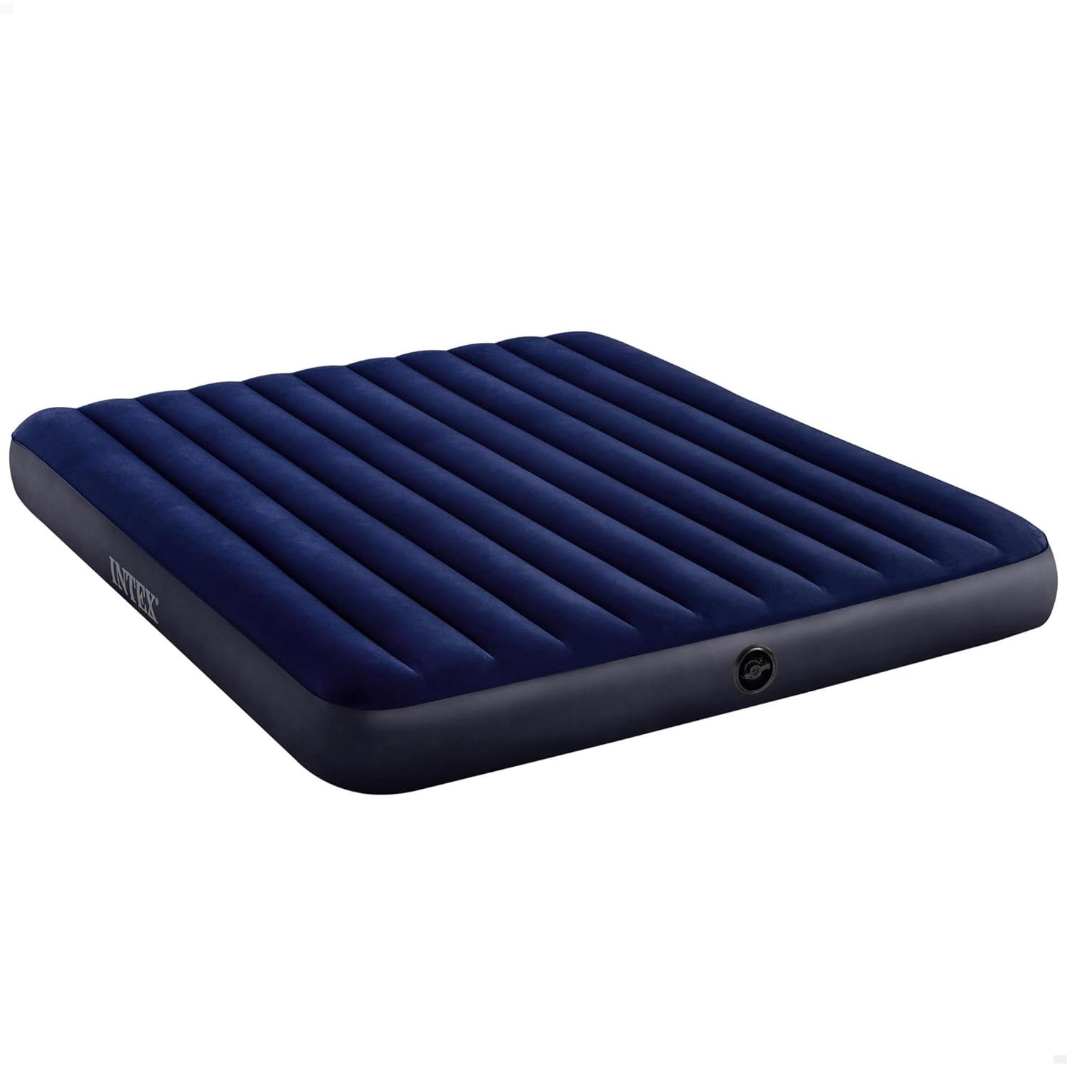 Intex Cama Colchon hinchable 183X203X25  CM Altura 25 cm, Colchon hinchable Intex premium,Cama de aire inflable para camping Color Azul oficial y original calidad de confianza