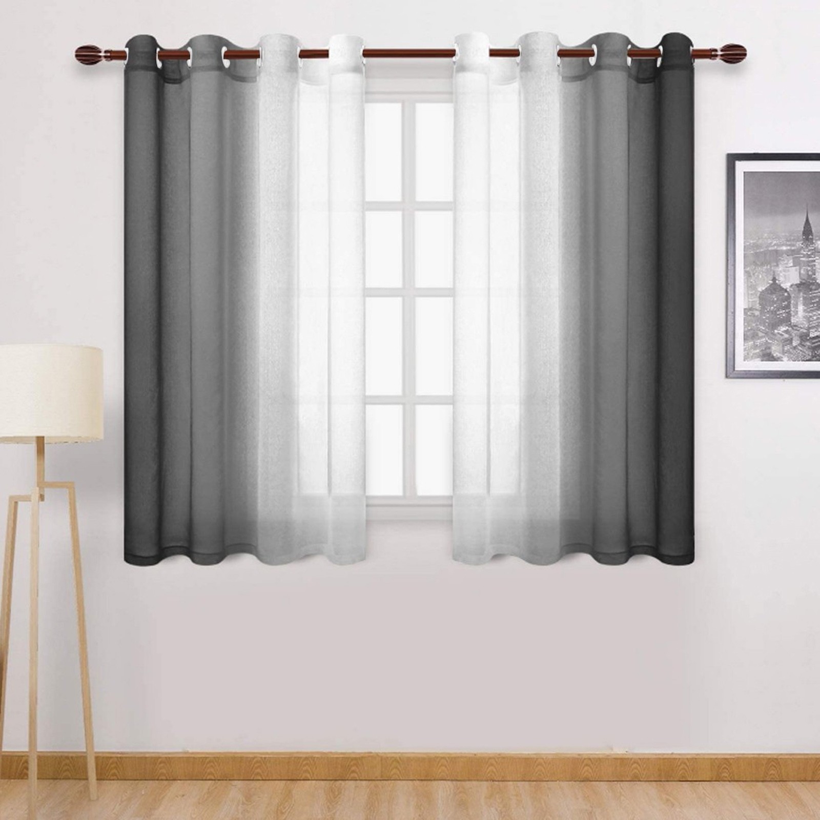 TK Cortinas De Ventana Gradiente Semi Transparentes Para Dormitorio Y Sala De Estar Bloqueo De Calor Sin Capa Doble Material Poliéster Modernas