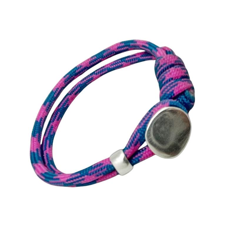 Pulsera Boton paracord rosa y plata