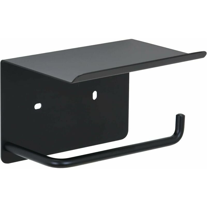 Portarrollos de papel higiénico con estante adhesivo, autoadhesivo para montaje en pared, acero inoxidable SUS 304 (negro)