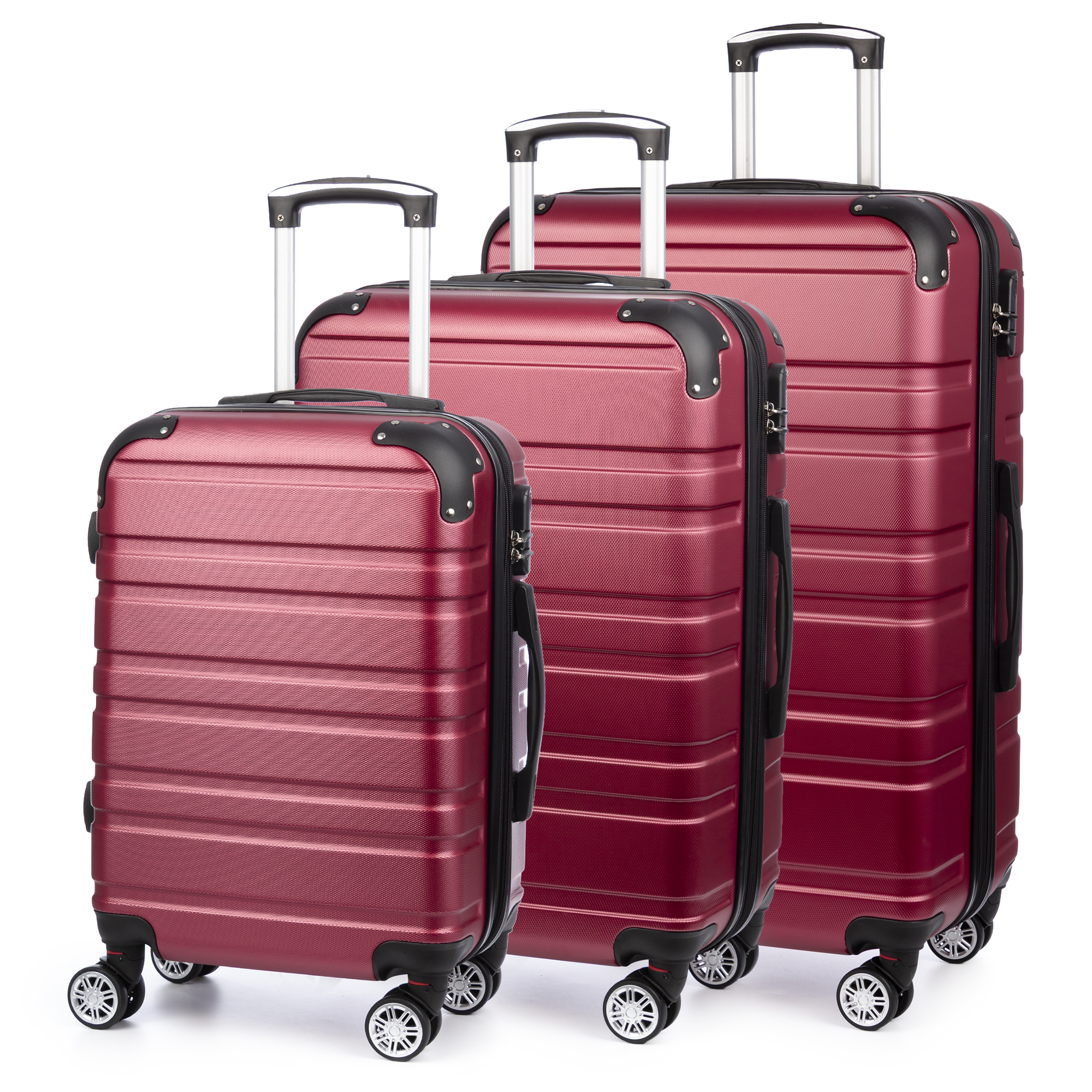 DAM Juego de 3 maletas Trolley extensibles, en material ligero ABS de alta resistencia. Cerradura numérica, 4 ruedas dobles giratorias 360°. 50x30,5x76,5 Cm.
