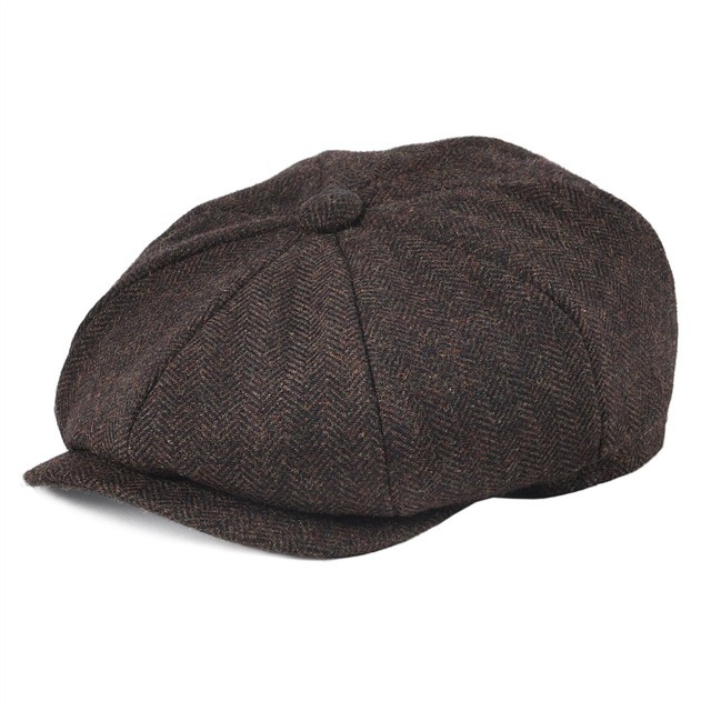 Sombrero de tweed de espiga de 8 paneles de mezcla de lana para hombre
