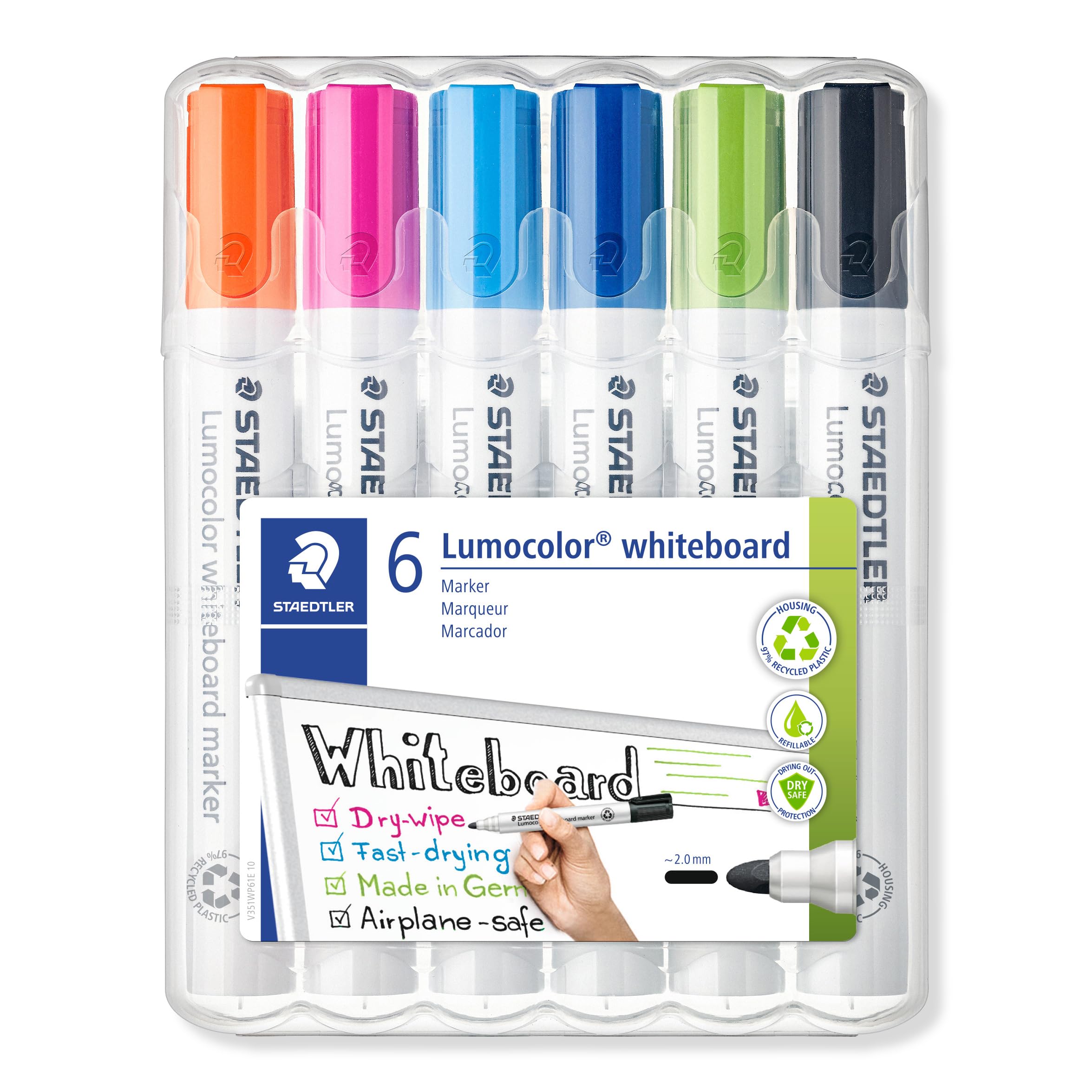 STAEDTLER 351 WP6-1 Lumocolor Whiteboard Marker. Estuche exclusivo STAEDTLER box con 6 marcadores para pizarra blanca, colores surtidos
