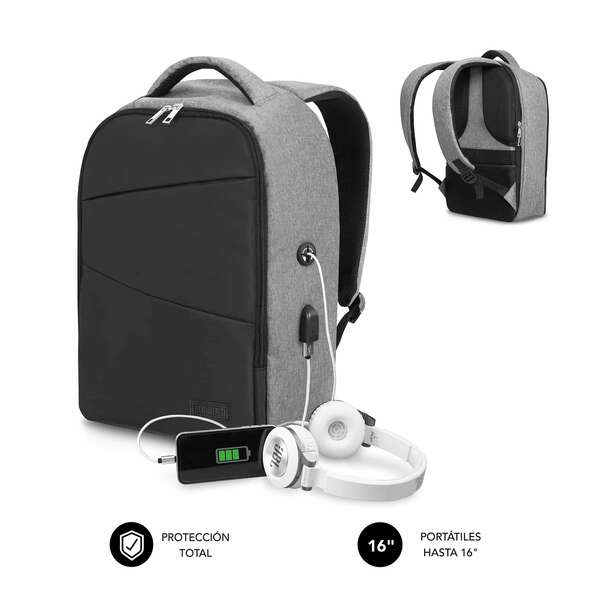 Subblim mochila antirrobo para portatiles 15,6” - departamento independiente - espacio acolchado - air padding - doble cremallera - color negro/gris