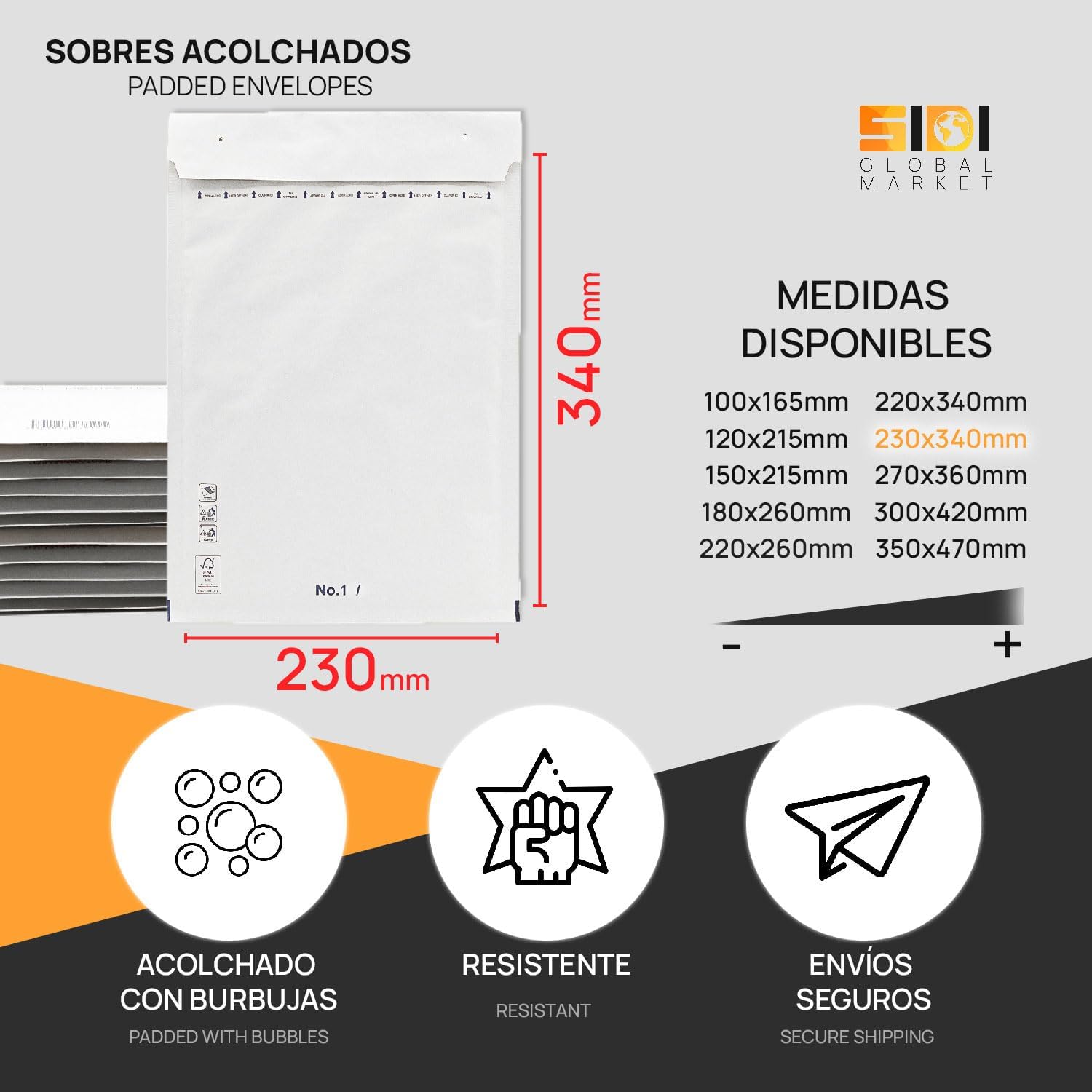 SIDI Sobres Acolchados Autoadhesivos para envíos - Color Blanco