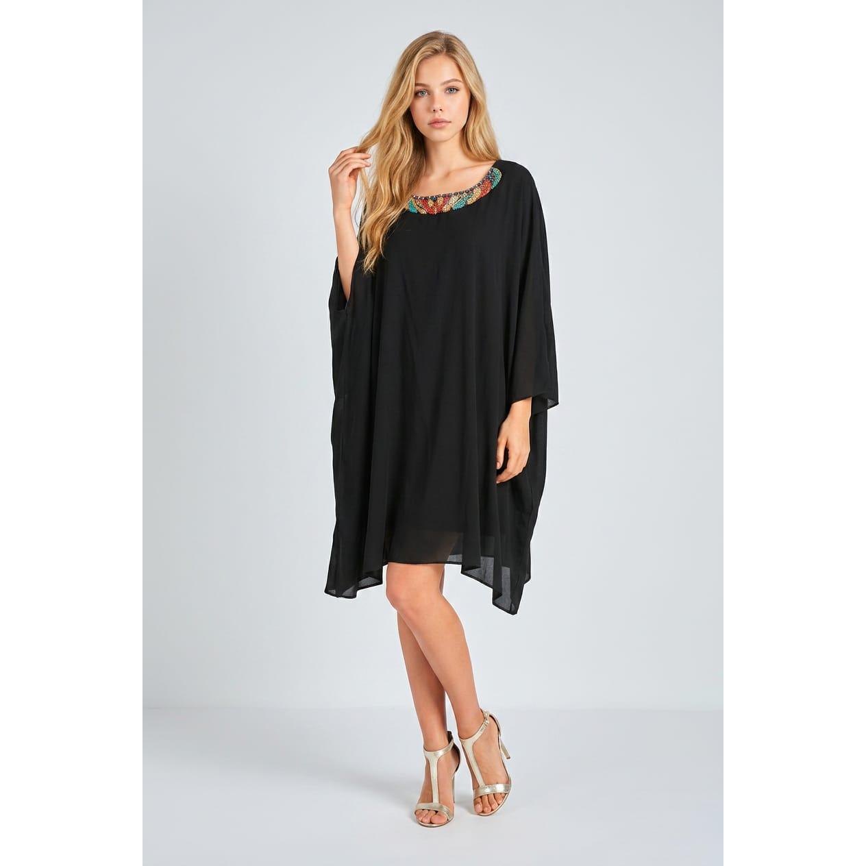 Vestido fluido Marca Love & Money para mujer de viscosa y poliamida, elegante con escote de pedrería para bodas y eventos especiales - REF: L30120F
