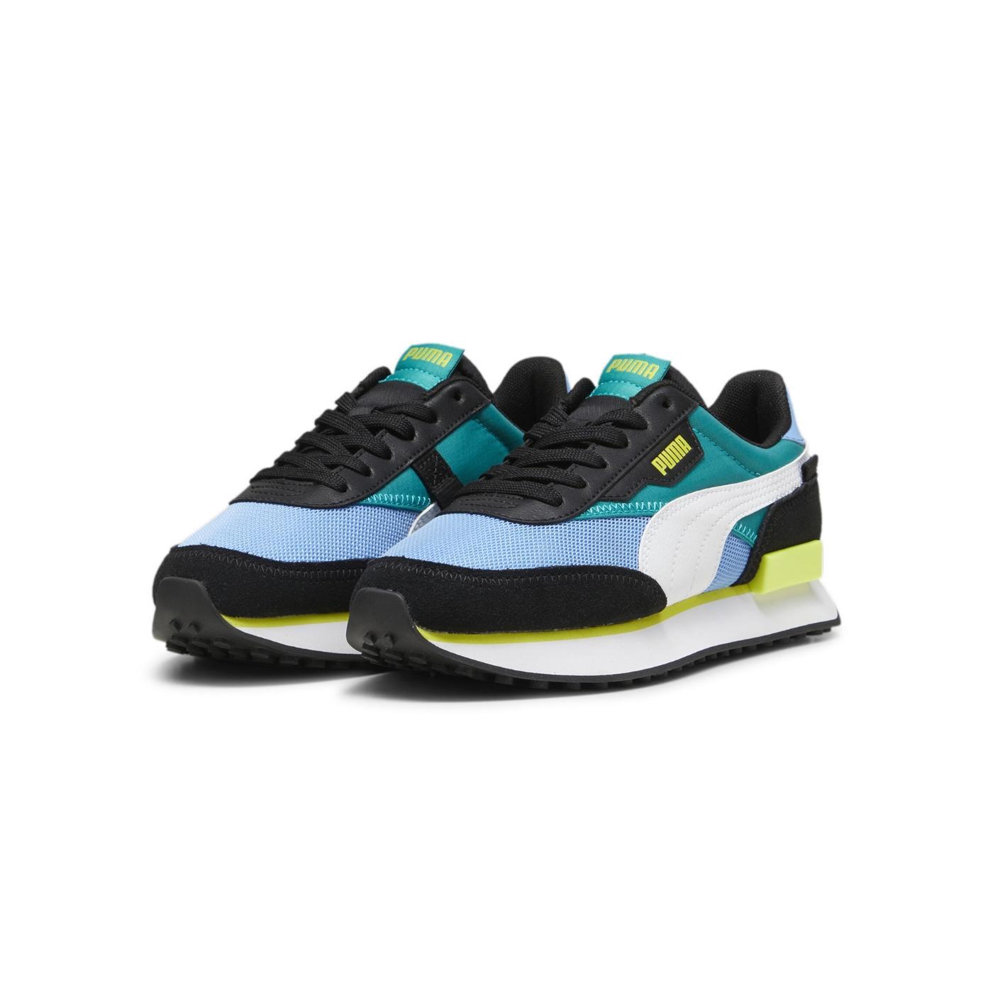 Zapatillas puma future rider jr azul verde de niño.