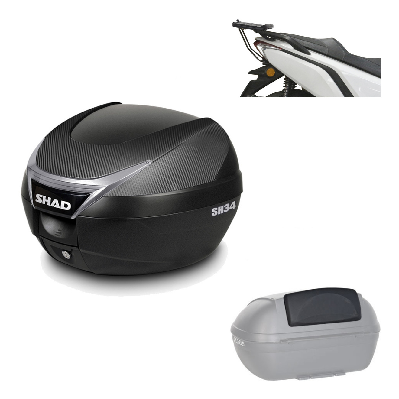 Baul Trasero + Herraje Montaje + Respaldo De Pasajero Sh34 Carbon KIT-185162