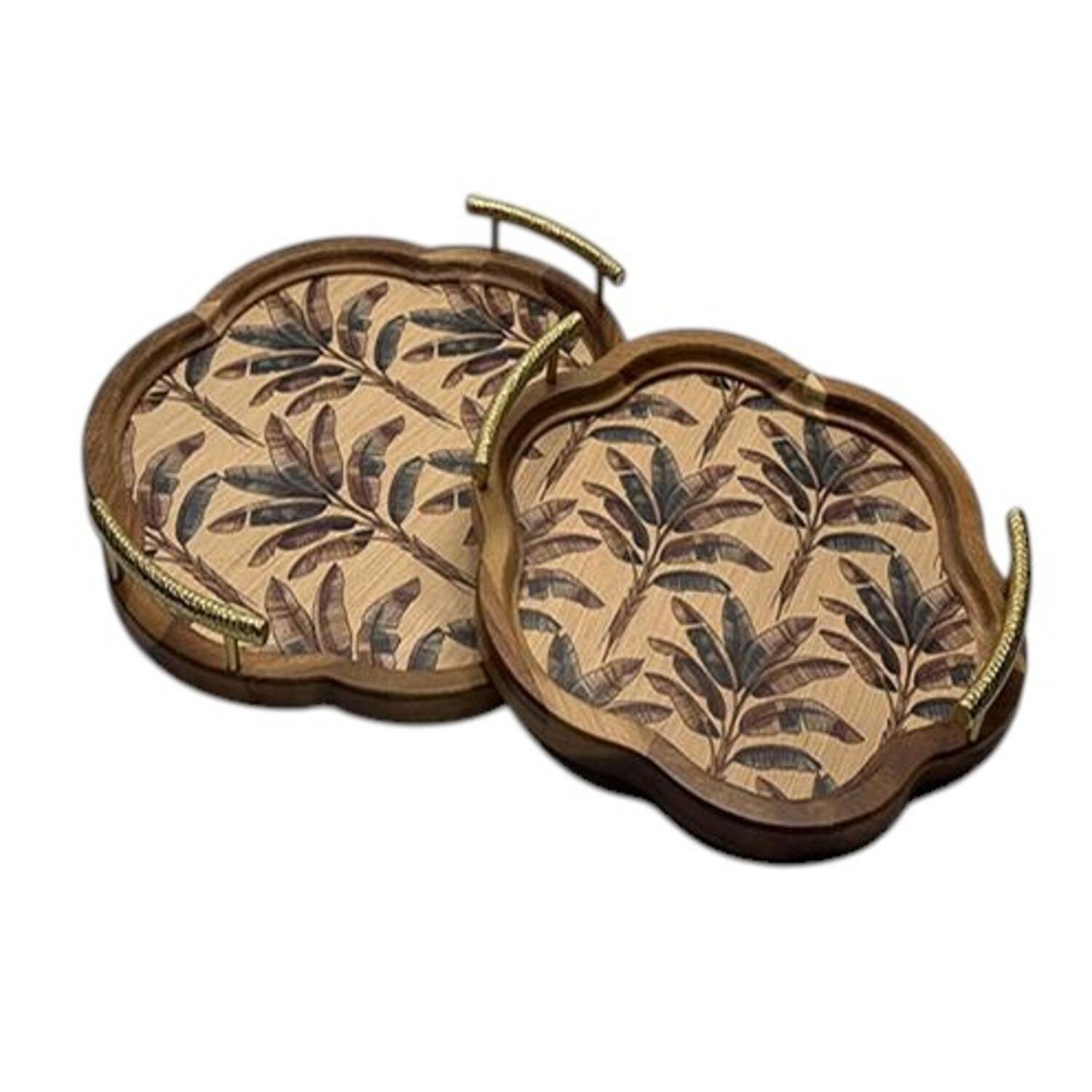 Bandeja decorativa, de madera de acacia metal, en color marron, medidas 40x38x4,5 cm Fijalo