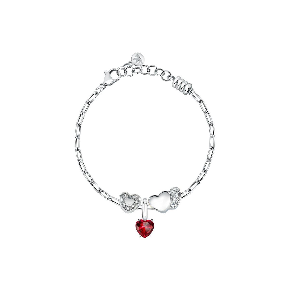 Morellato Pulsera Mujer Drops Br. Ss Scz1312+ 3pc Hrt Be 16+3cm De Acero Plateado, Rojo Scz1323