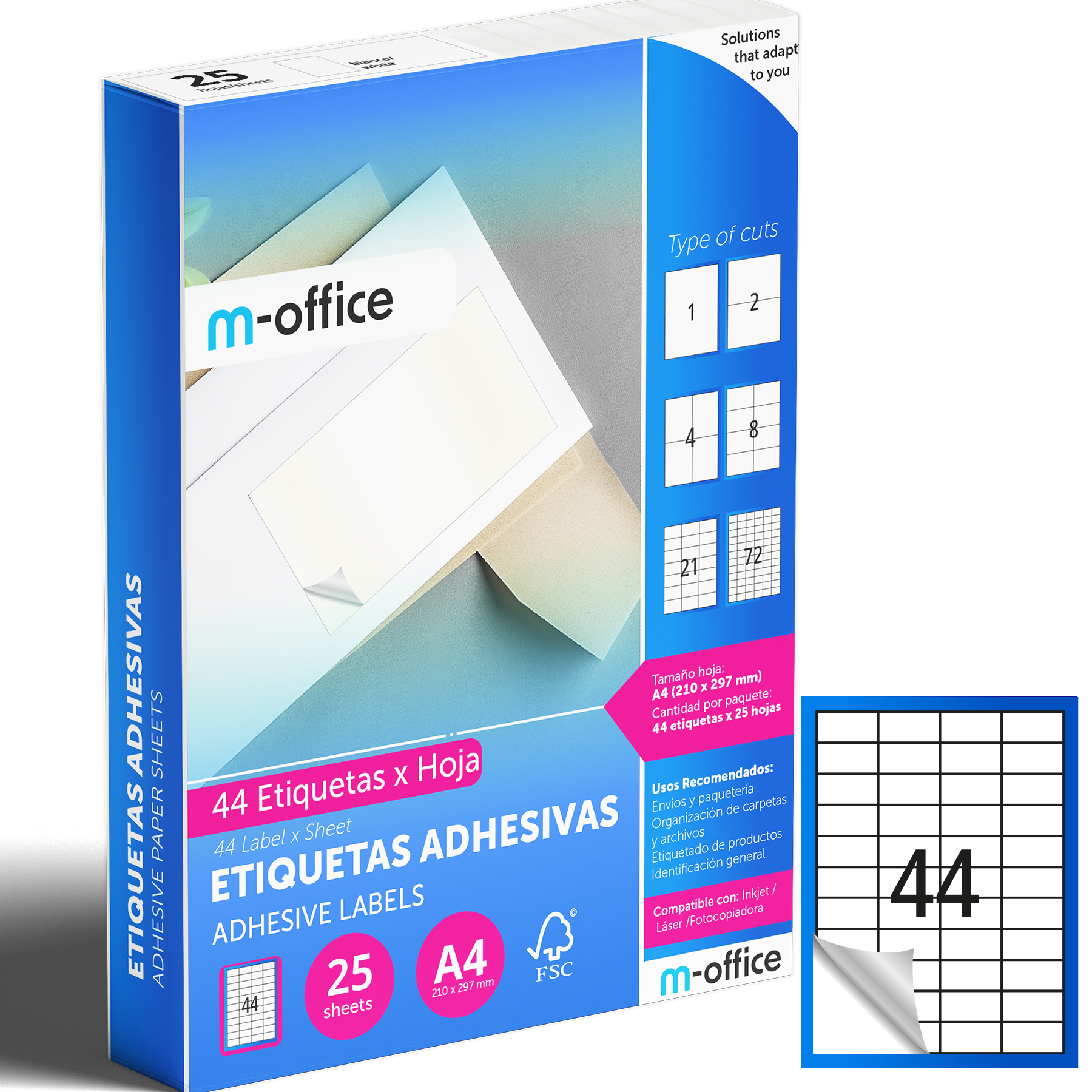 M-office Etiquetas Adhesivas A4 compatible con Label Printer, Pegatinas Blancas Adhesivas para Uso Diario, Papel Adhesivo para Imprimir, Pegatinas para Escribir
