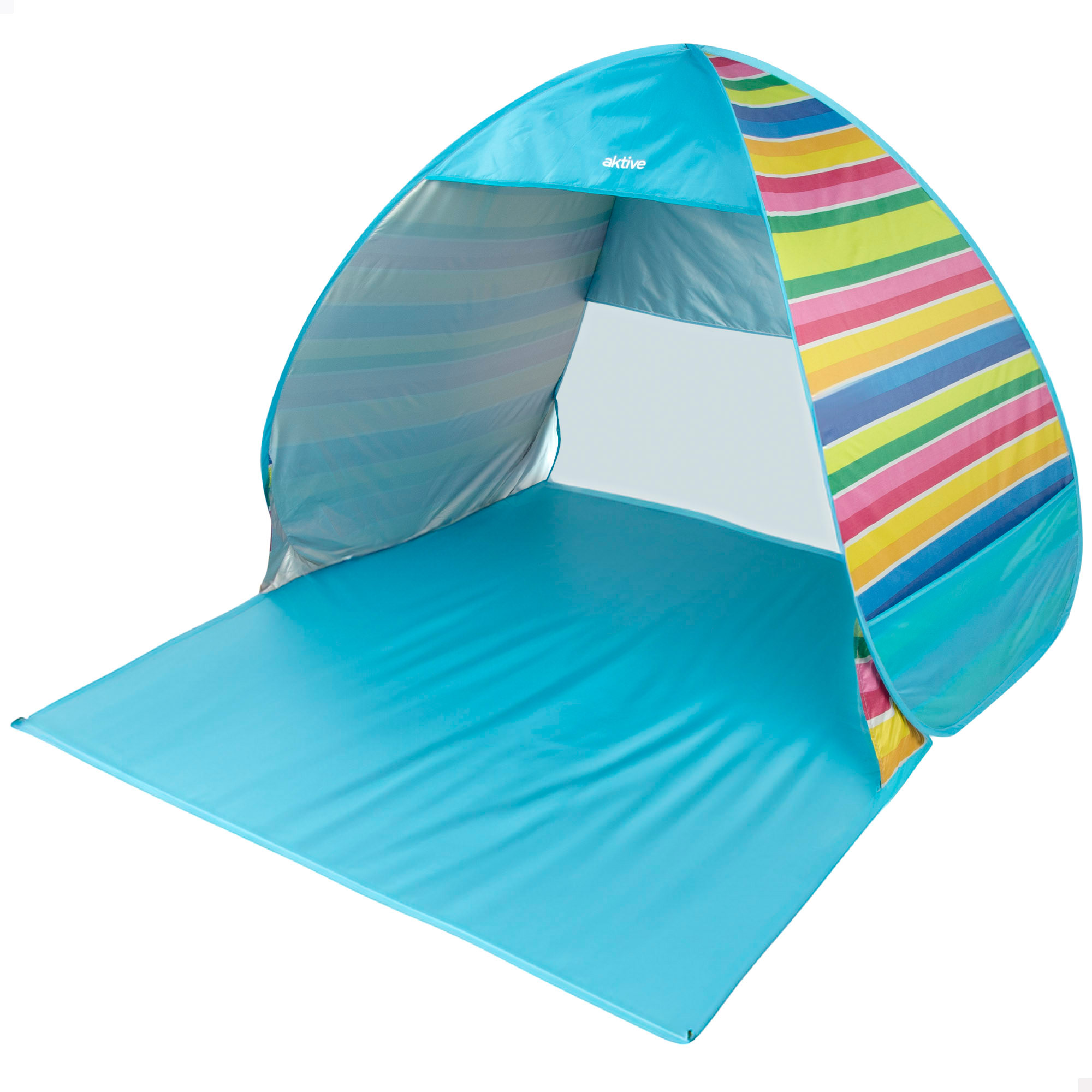Aktive - Tienda de playa pop up, 140x160x110 cm, 2 personas, multicolor, con suelo y ventana, varillas de acero, protección UV50, índice impermeabilidad 200 mm, incluye bolsa transporte, carpas plegables, paravientos playa