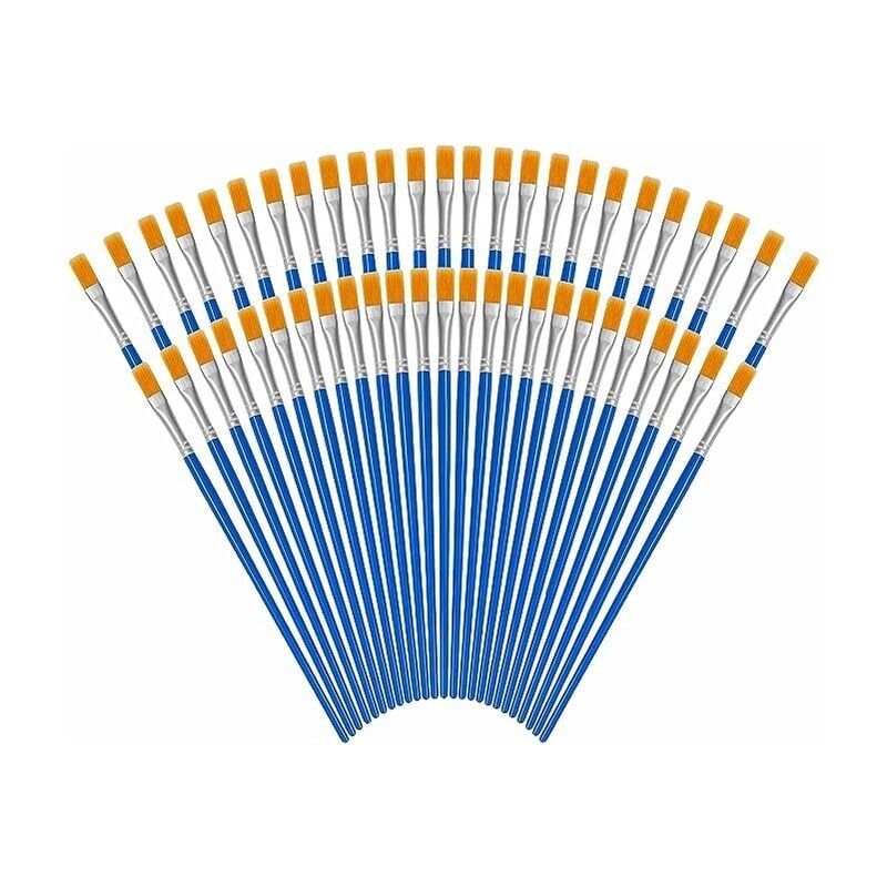 CA Pinceles azules (paquete de 50) - Pinceles de nailon para acrílico, acuarela y óleo con mango de plástico - Pincel plano, pequeño y fino - Artes y manualidades