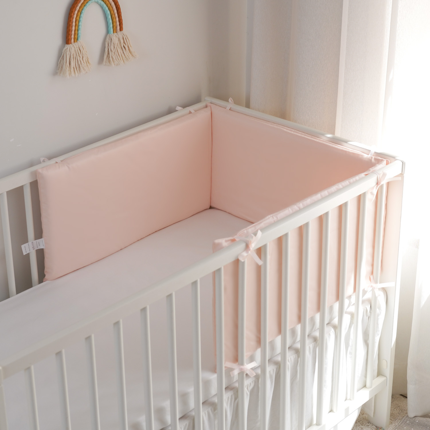 TK LALA - Cuna de Bebe envolvent de Algodón Pure satinado Pink Pure barandilla de Bebe almohadilla de Protección satén Rosa 60*30*3 extraible y lavable