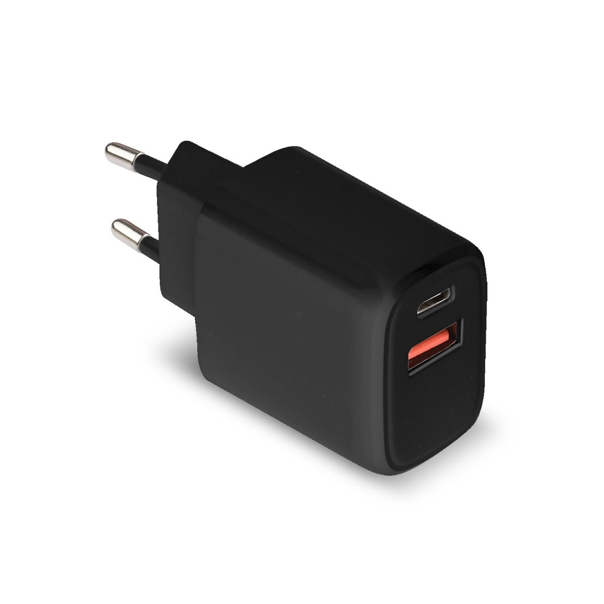 Cargador Rápido Dual 20W USB/Tipo-C Negro | Power Delivery, Quick Charge, Compatible iOS/Android