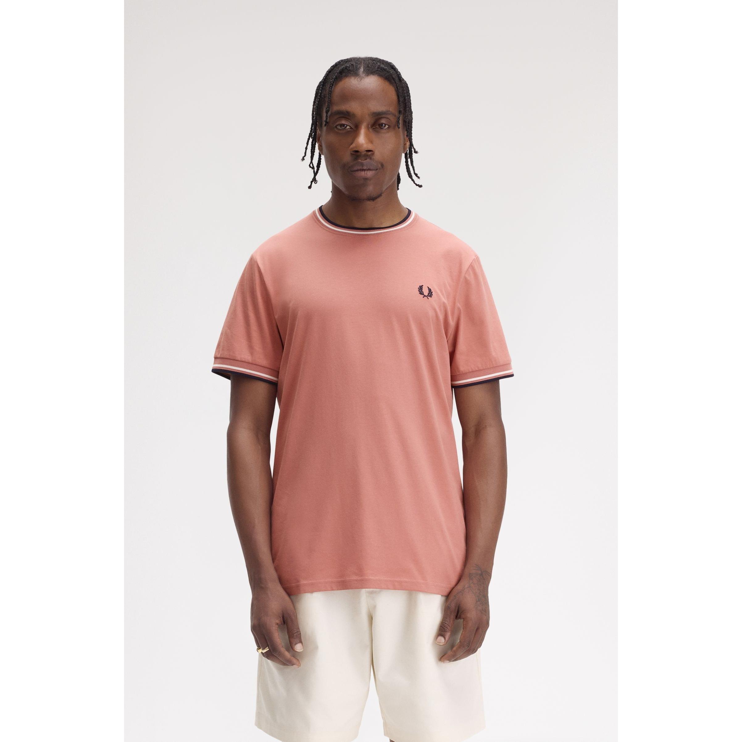 CAMISETA FRED PERRY ROSA RIBETE MARINO Y BLANCO