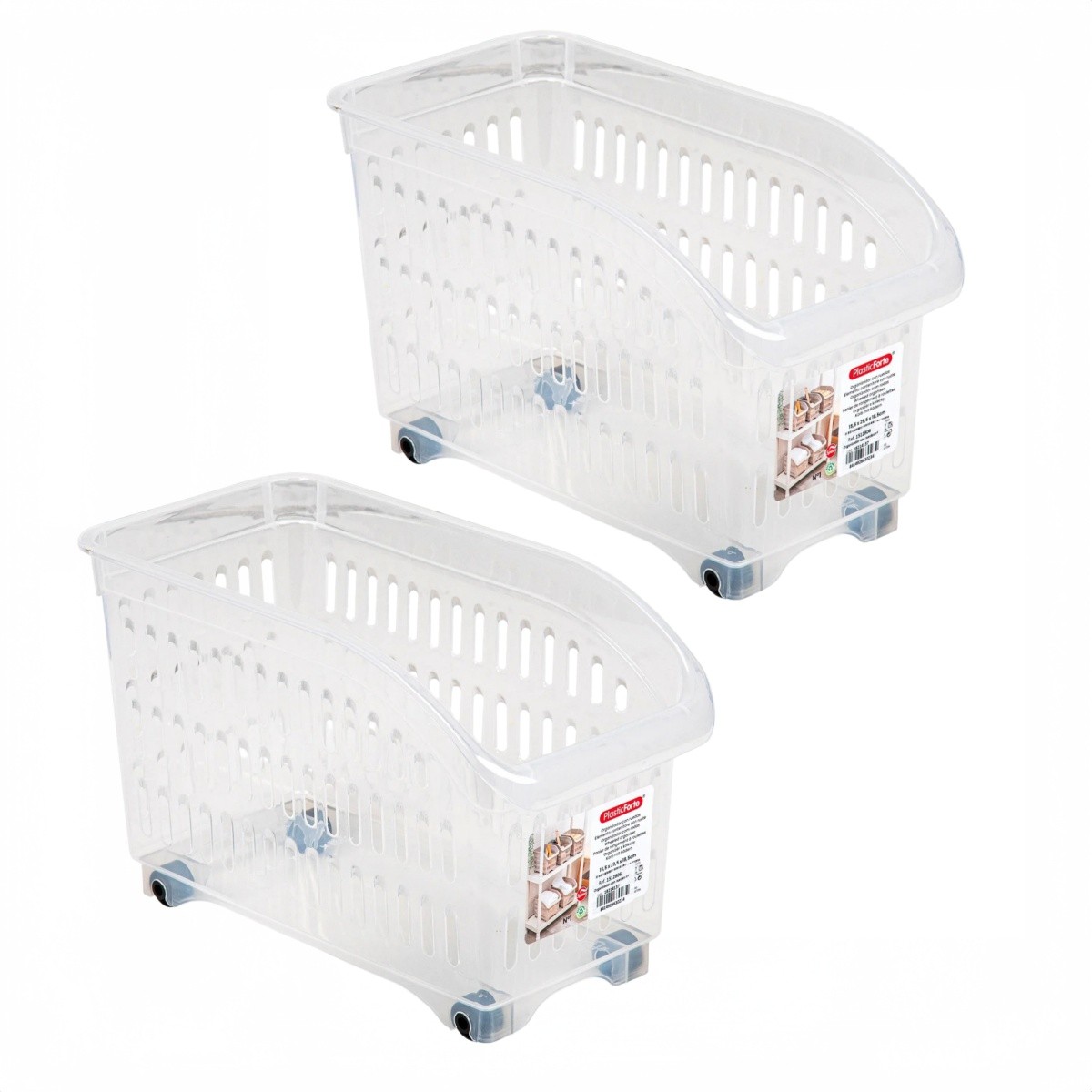 ZYLX SHOPPING – Organizadores Transparentes con Ruedas | Pack 2 Unidades | Cestas de Plástico Multiusos para Hogar y Oficina