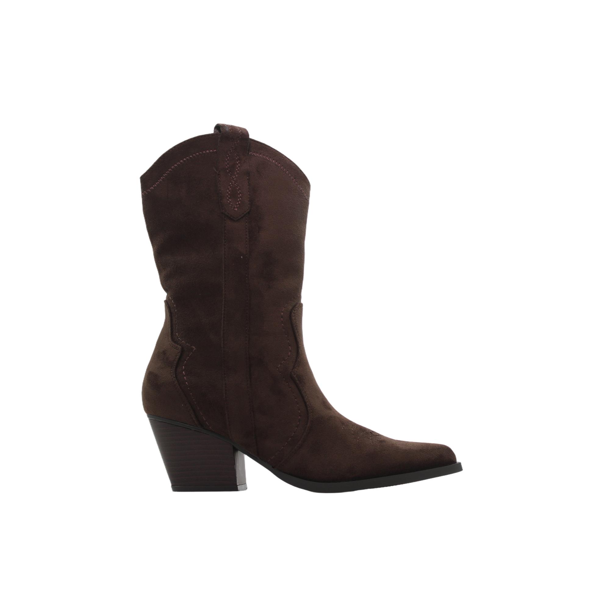 ETIKA 110564 Botas cowboy de antelina, caña media, cierre cremallera, tacón cubano medio, suela goma, para señora