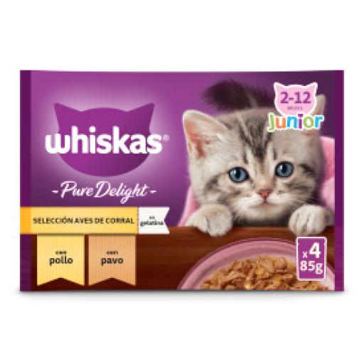 Whiskas – Comida húmeda para gatos Whiskas Junior Pure Delight selección de aves 4 x 85 g. 340 g
