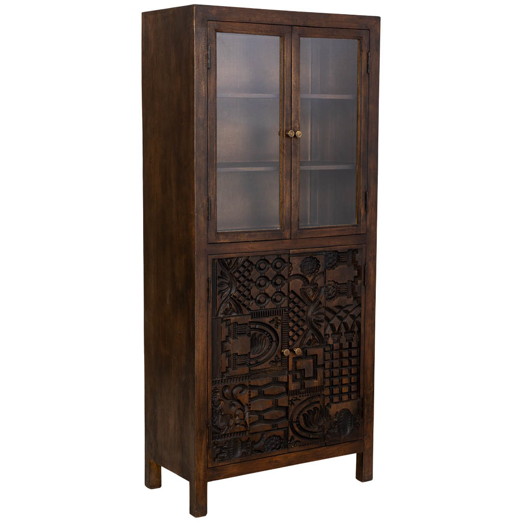 Wonderlust Deco - Vitrina de madera artesanal marrón 80x40x180h cm Marrón 80x40x180h cm