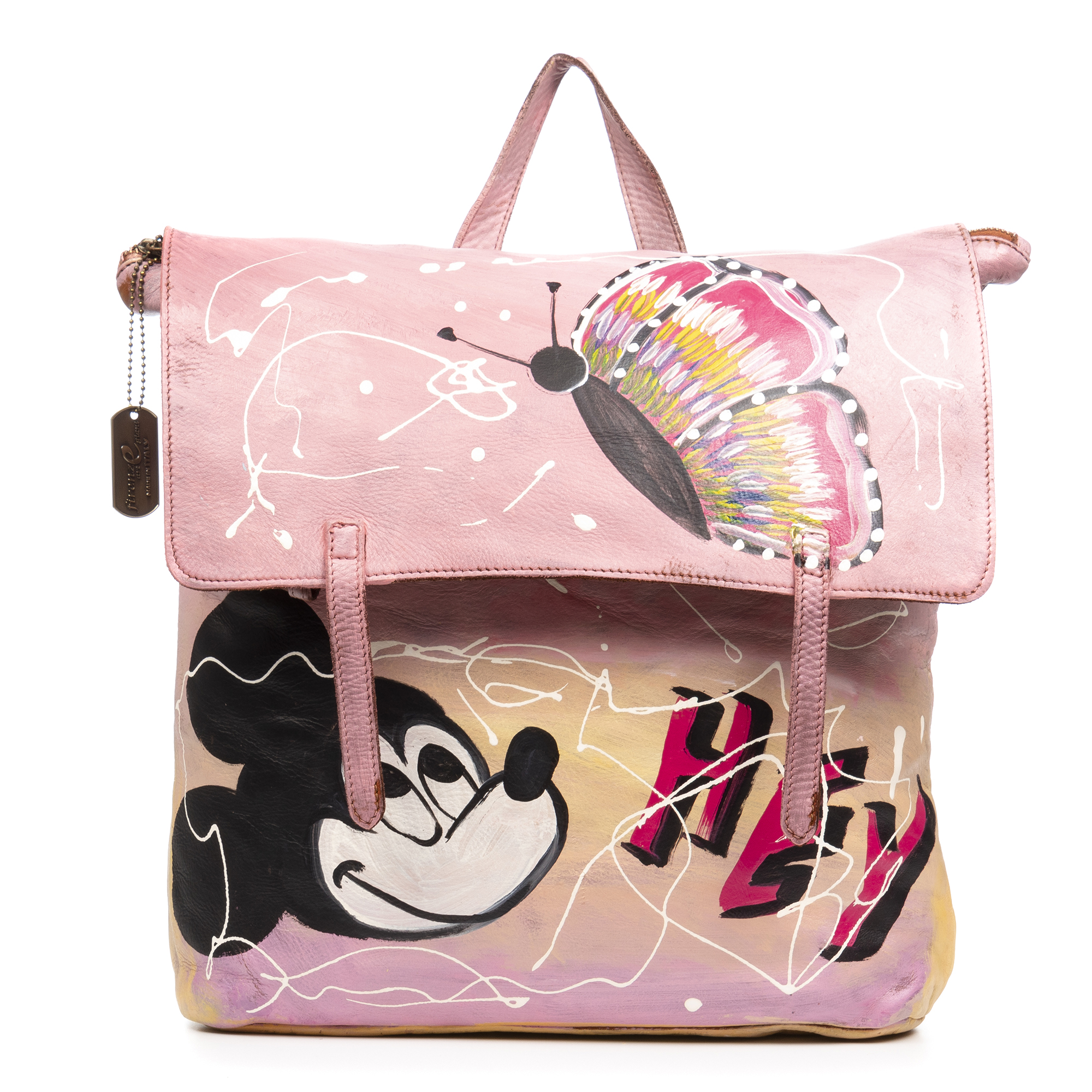 FIRENZE ARTEGIANI. Antillo bolso mochila mujer. Piel auténtica acabado Sauvage pintado a mano. 41x10x34,5cm.