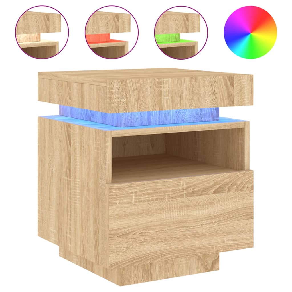 Vidaxl Mesita de Noche con Luces LED 40x39x48,5 Cm Blanco, Negro, Roble Sonoma y Más