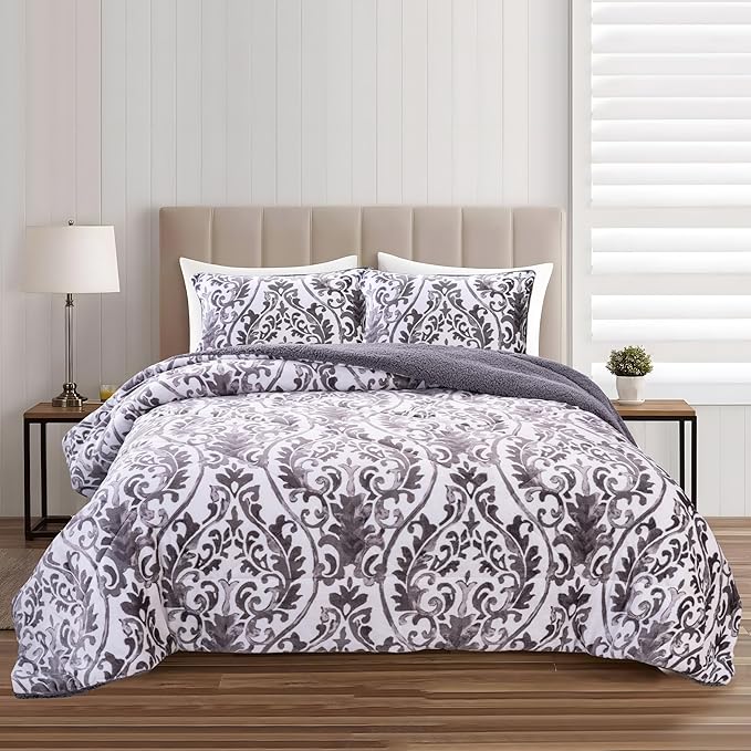 OsoNube - Edredón Borrego Estampado 180 x 260 cm Con Funda de Cojín,240 x 260 cm Con 2 Fundas de Cojín - Nórdico Invierno Cálido y Suave, Relleno de Micro Fibra Poliéster, Reversible Franle y Sherpa